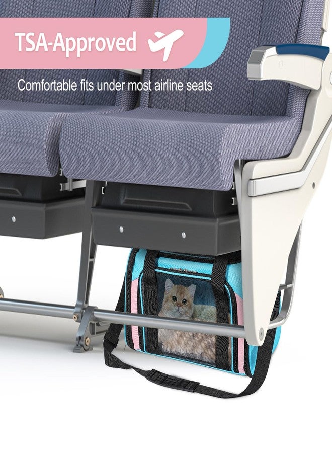 Discala Cat Dog Carrier Up to 15 Lbs TSA Airline Approved Pet Carrier for Small Medium Cats Puppies Dog Carriers for Small Dogs Collapsible Soft Sided Cat Travel Carrier - Blue&Pink 17"x11"x11" - Image 3